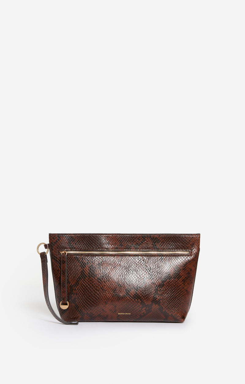 Pochette zippée en cuir imprimé python