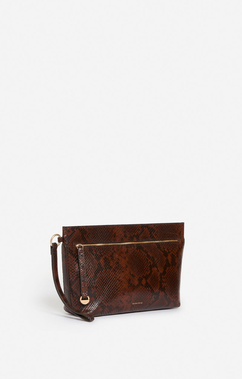 Pochette zippée en cuir imprimé python