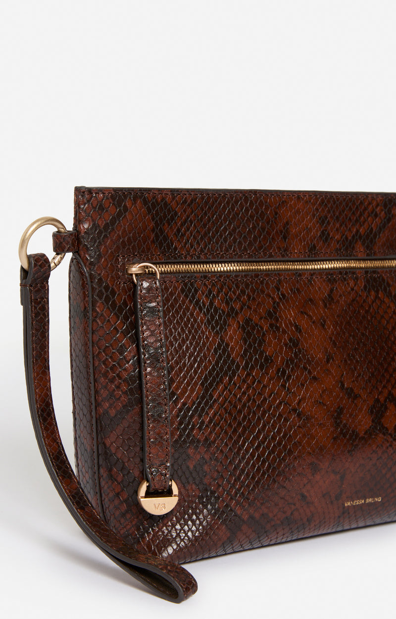 Pochette zippée en cuir imprimé python