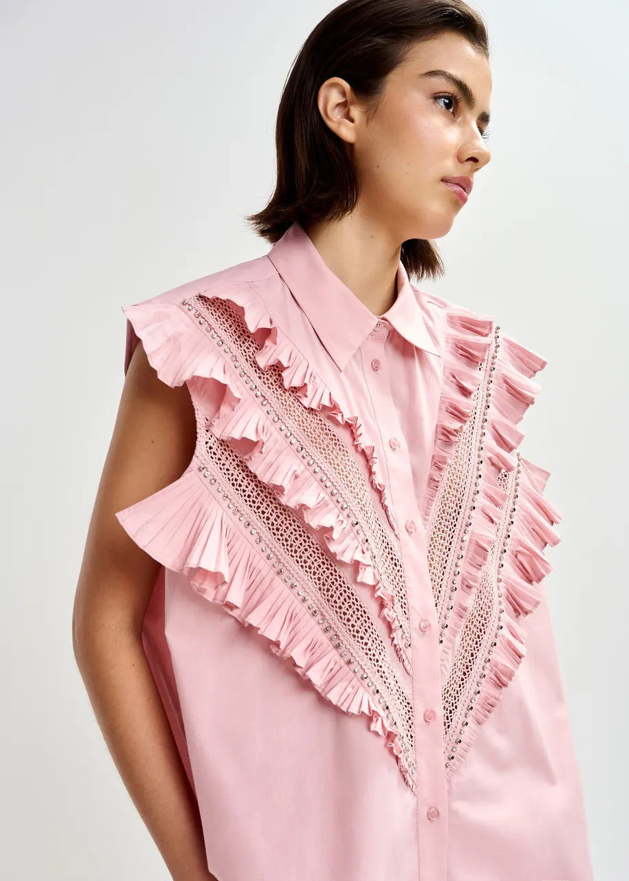 Chemise sans manches à volants et ornements Jeandarlene