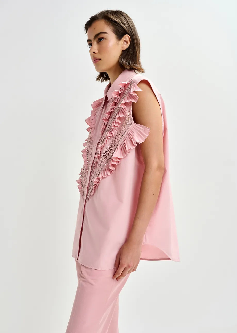 Chemise sans manches à volants et ornements Jeandarlene