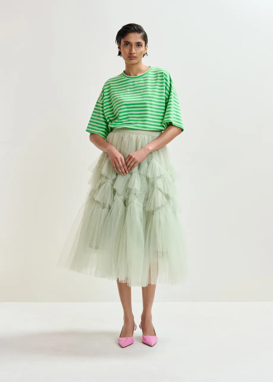 T-shirt rayé vert à strass Joste