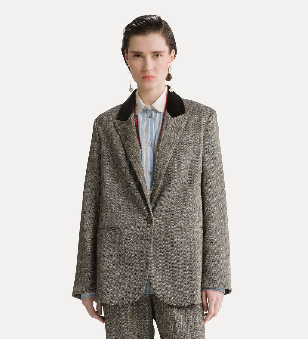 Blazer à col velours en jaspé