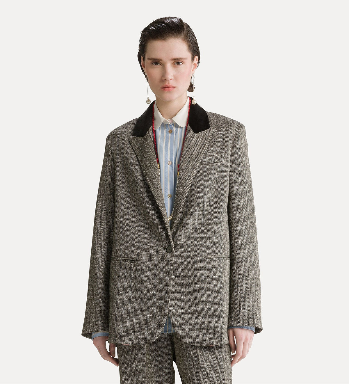 Blazer à col velours en jaspé