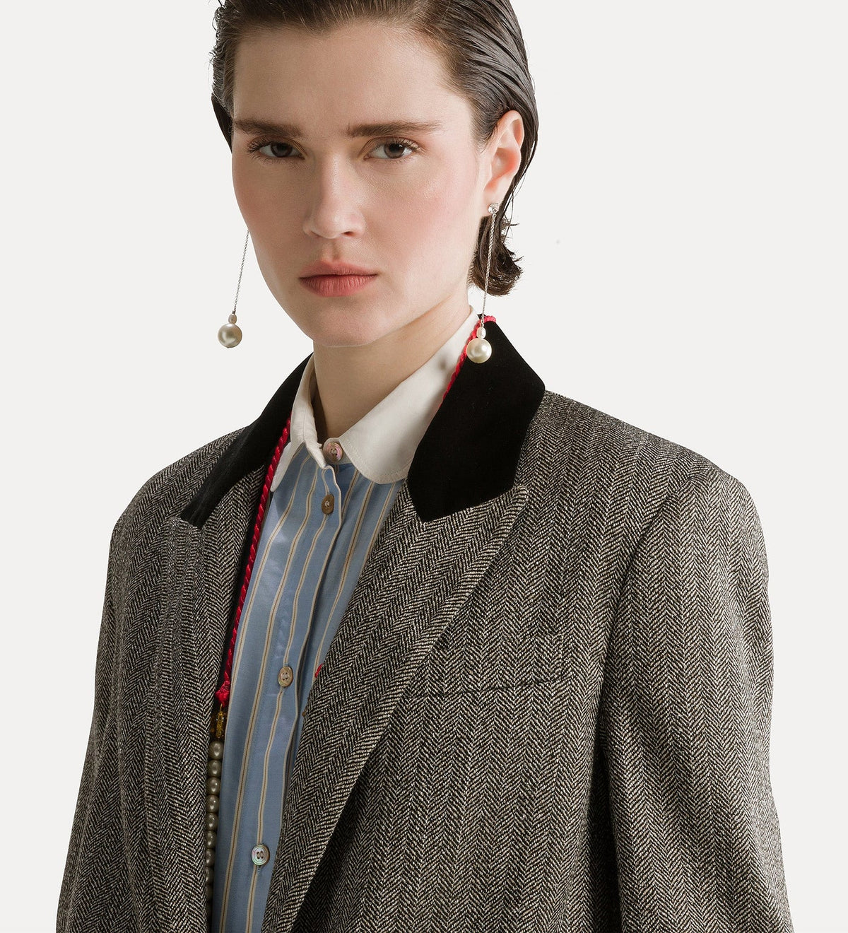 Blazer à col velours en jaspé
